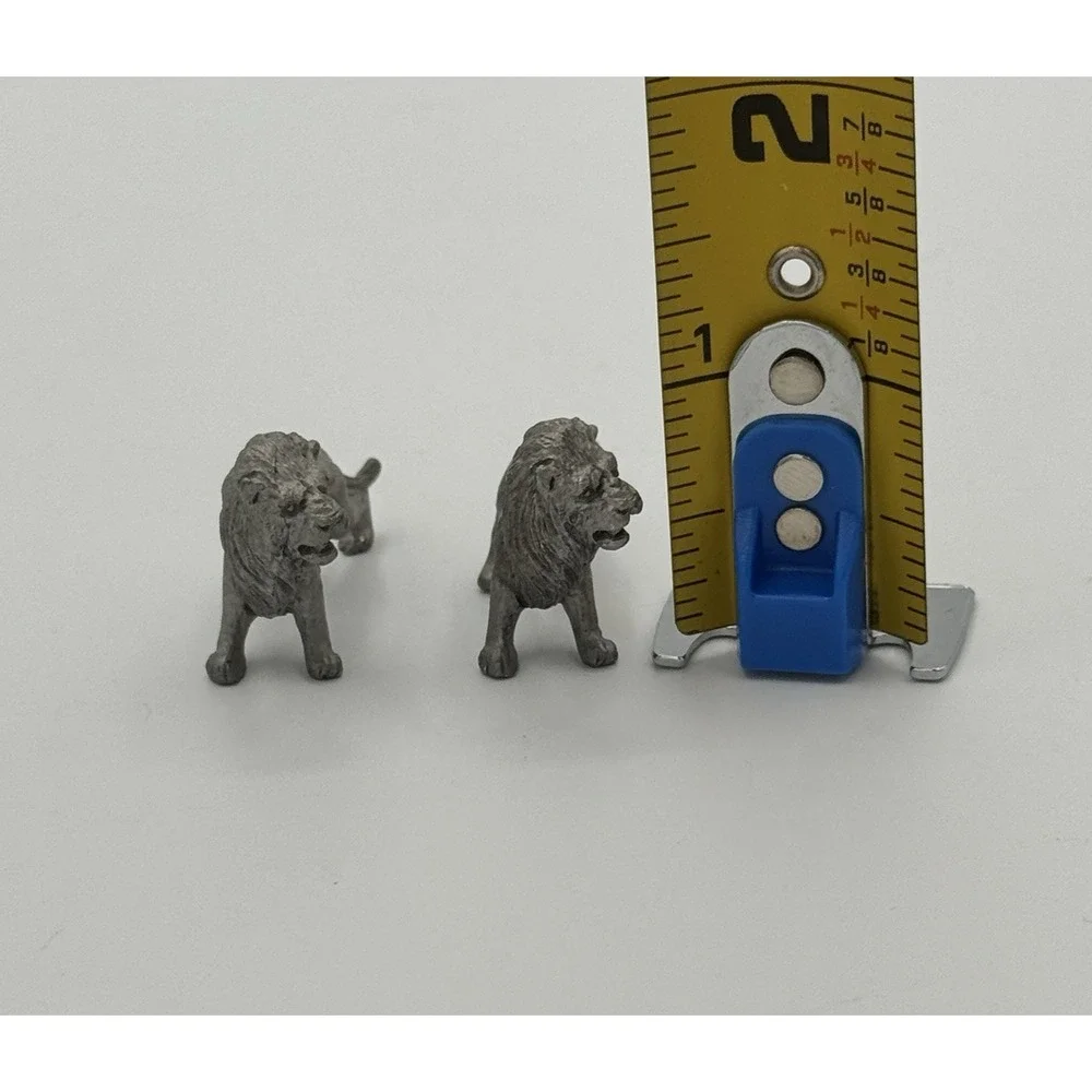 Vintage Pewter Lion Figurines Pair Mini Safari Animal Lions Desk Decor Gift‎